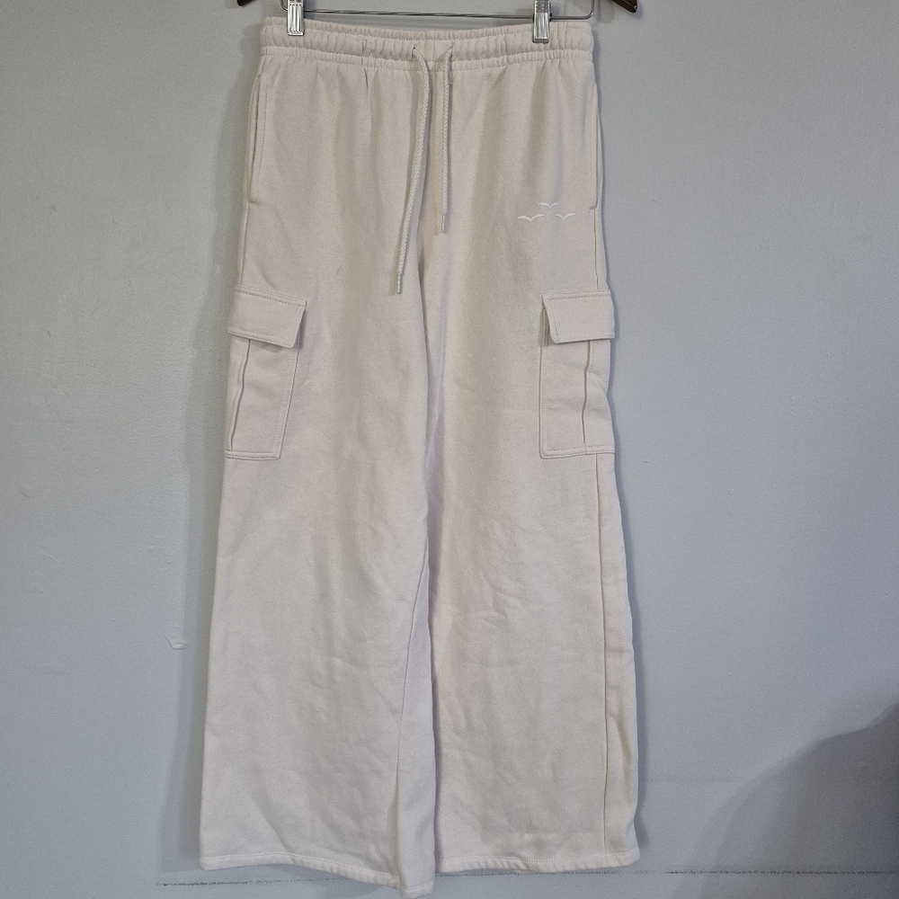 Lazypants Wide Leg Relaxed Fit Cargo Sweat Pants Tan Medium